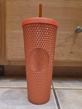 Starbucks Pearl Orange Studded Cold Cup with Straw